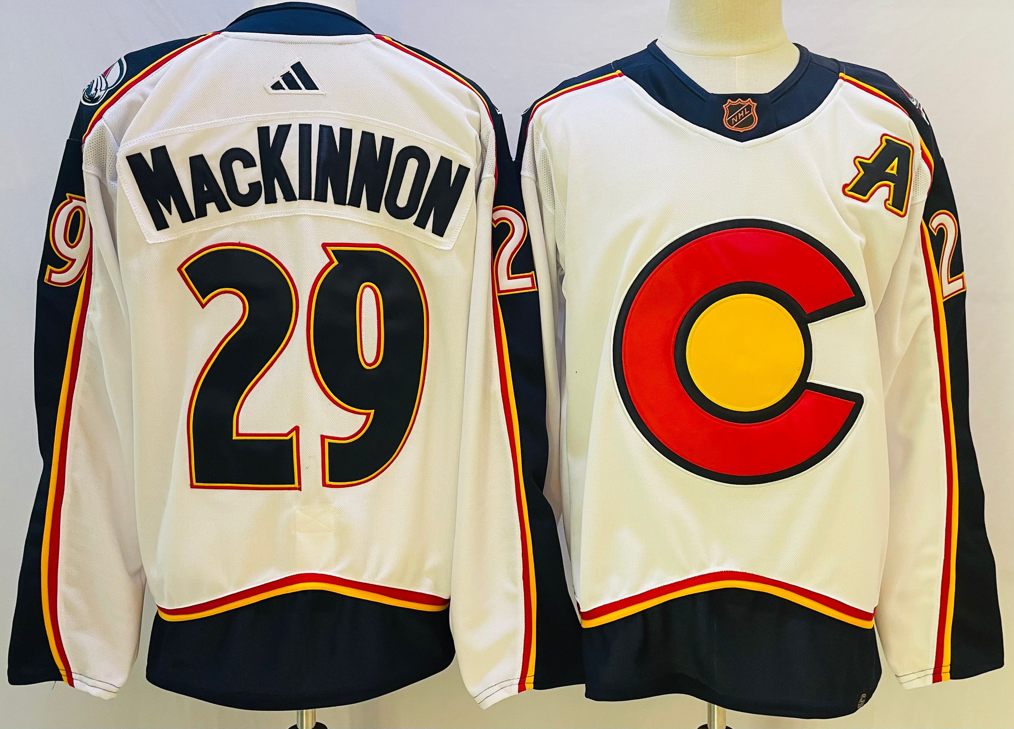 Men Colorado Avalanche 29 Mackinnon Cream Throwback 2022 Adidas NHL Jersey